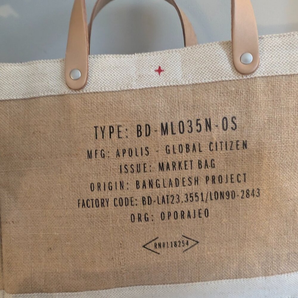 Apolis Bangladesh Petite Market Bag Tote Leather Handles Black LJO
